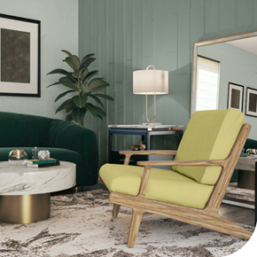 Tendances couleur Dulux 2025 2 aire de vie vert neutre avec fauteuil vert